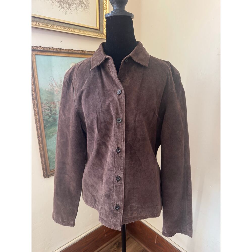 Vintage Gilrichco Chocolate Brown Suede Leather Jacket Button Front M
